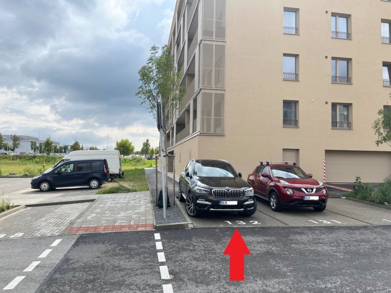 Parking lot near the building in Lamač, Bratislava, designated spot 132.
