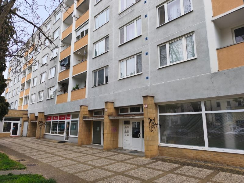 Commercial premises on A. Hlinku Street in Prievidza, panel building, glazed display windows.