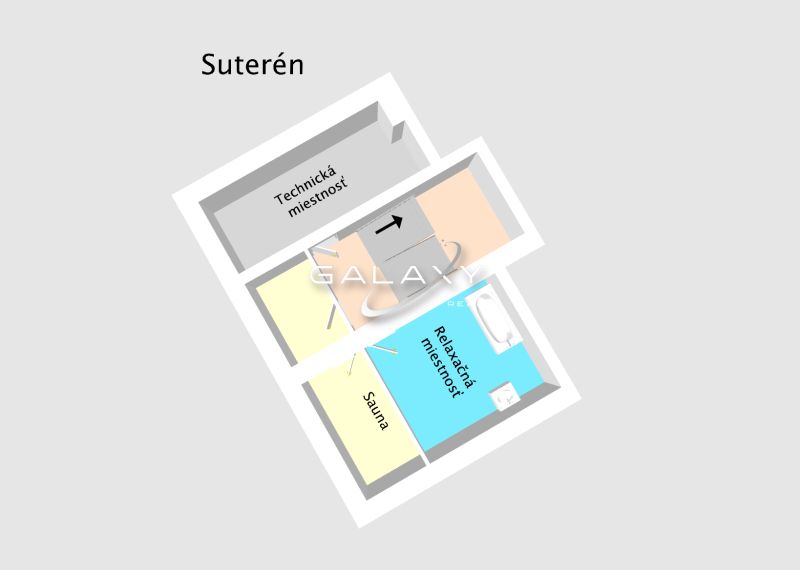 Basement of the family house: utility room, sauna, and relaxation room with a bathtub.