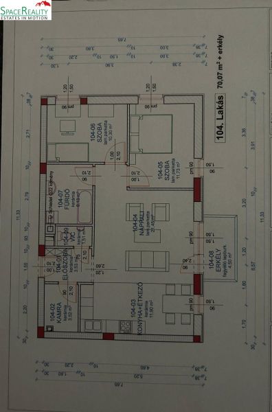 Floor plan of a 2-room apartment with a kitchen, living room, bedroom, and balcony.