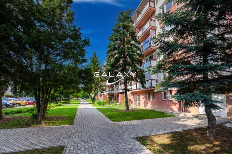 An apartment building surrounded by trees on Sládkovičova Street in Fiľakovo.