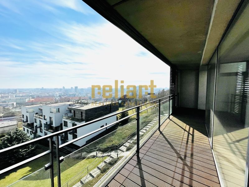 The balcony of the 4-room apartment on Zlatá Noha offers a view of Bratislava - Nové Mesto.
