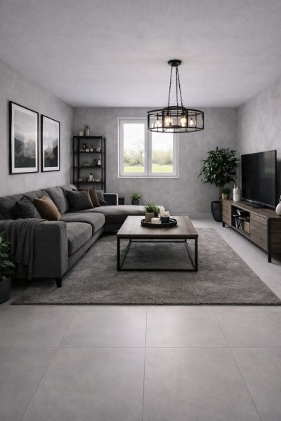 Living room in a two-room apartment with a comfortable sofa and a large coffee table.