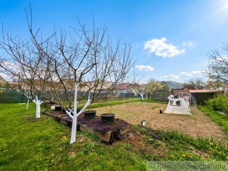 The family house in Stožok has a garden with trees, raised beds, and a greenhouse.