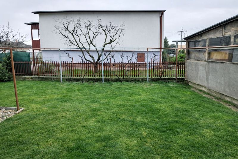 The garden at the family house on Antona Bernoláka Street in Kolárovo with a wooden fence.
