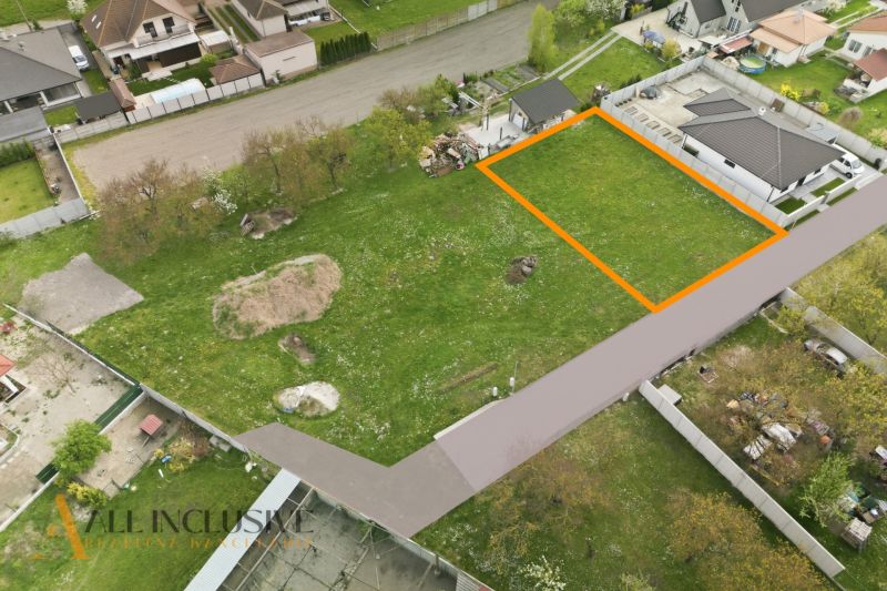 Aerial view of residential building plots in Rohovce, with a bounded parcel.