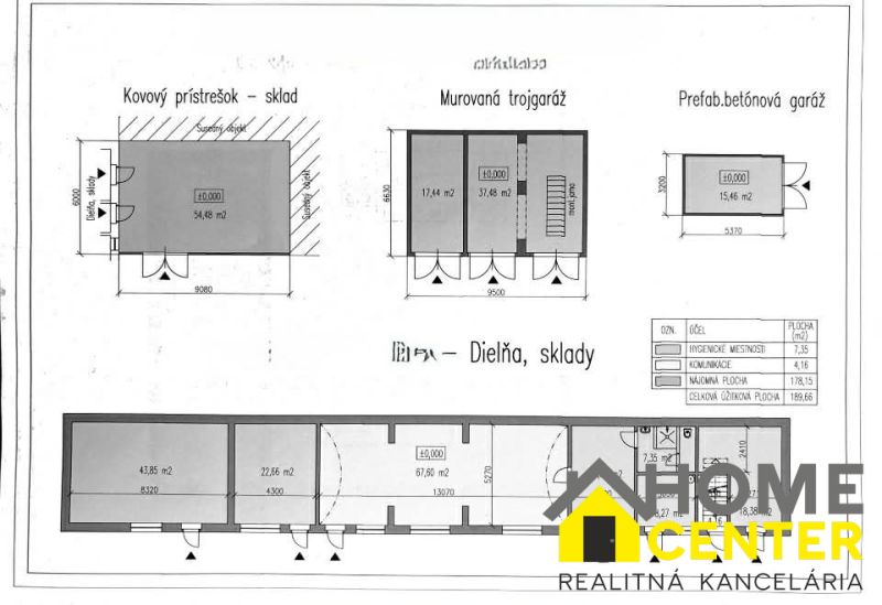 The layout of the work and warehouses in Komárno, offering various types of unique properties.