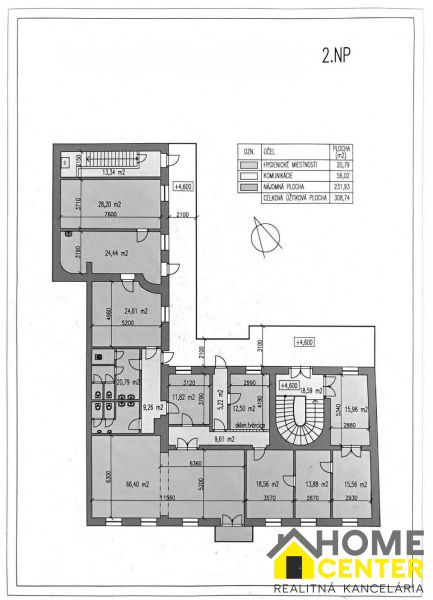 Second floor layout with sanitary facilities and rental spaces. Unique properties.