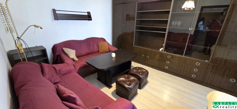 Living room with a sofa and furniture in a studio apartment.