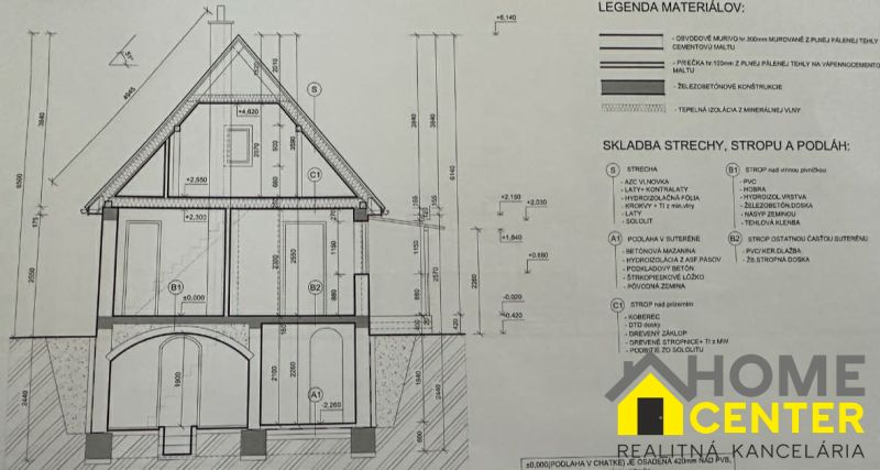 Architectural design of a house with alternating roofs, materials, and construction details.