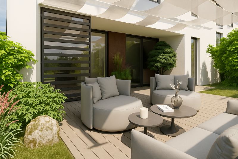 The terrace of a 4-room apartment on Suchoňova Street in Poprad with comfortable seating and decorations.