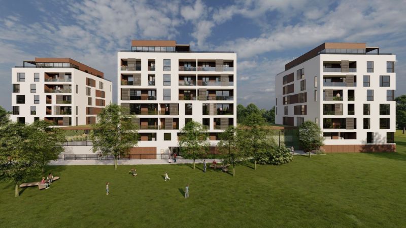 Housing development on Suchoňova Street in Poprad surrounded by greenery and lawn.