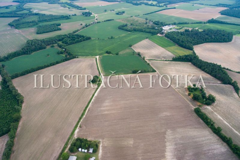 Aerial view of extensive agricultural lands near the village of Pataš, suitable for residential use.