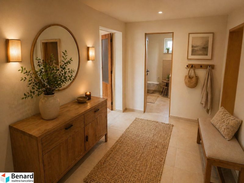 A hallway in a family house with wooden decor and a cozy atmosphere.