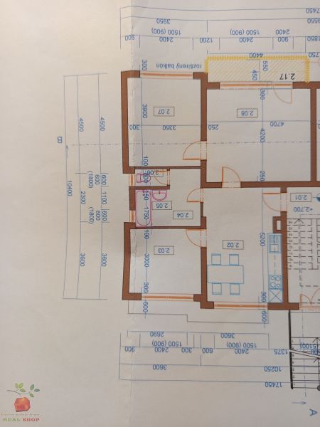 Floor plan of a 3-room apartment with rooms, kitchen, and bathroom.