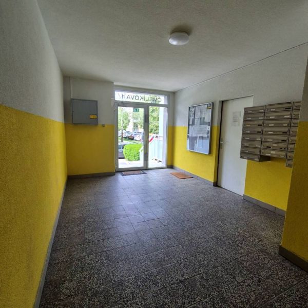 Entrance hall of an apartment building on Čmelíkova Street in Bratislava - Ružinov, near a 3-room apartment.