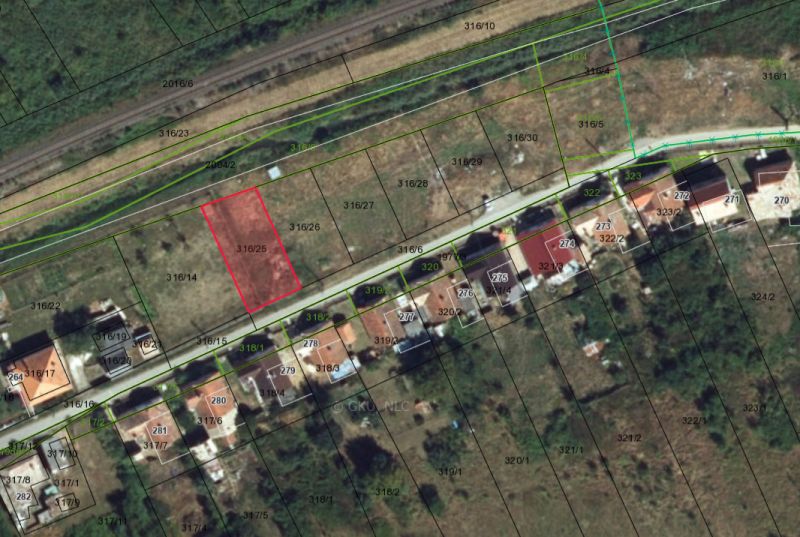 Aerial view of properties - housing in Hodejov with a focus on parcel number.