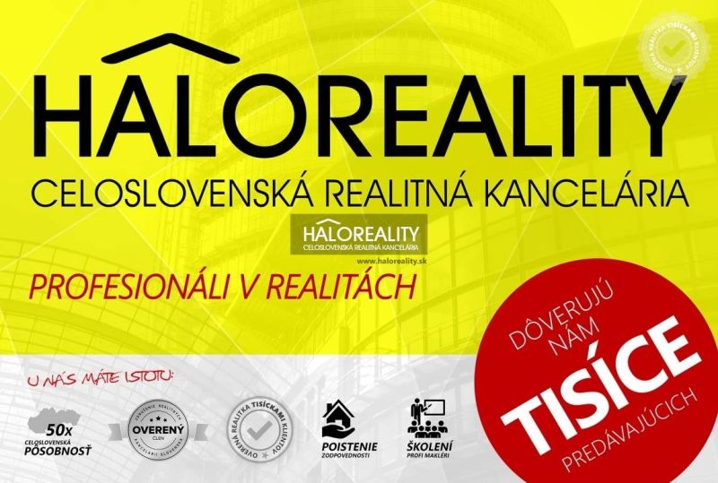 Real estate agency HÁLOREALITY advertisement emphasizing professionalism and client trust.