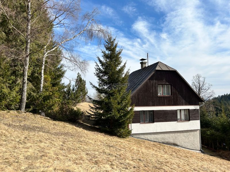 A family house in the village of Korňa surrounded by nature and coniferous trees.