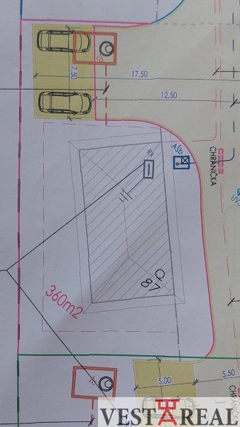 Building plot plan for housing in Malá Mača with parking spaces.