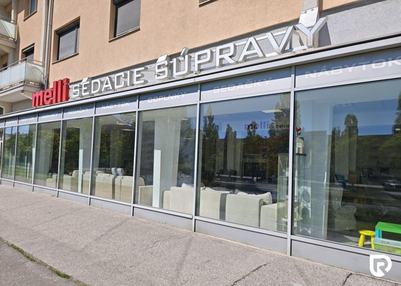 Commercial premises at Račianska 99 in Bratislava - Nové Mesto with a glass facade.