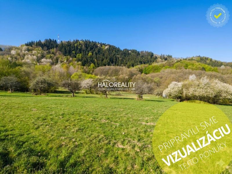Recreational plots in Horné Hámre, surrounded by forests and blooming trees under a clear sky.