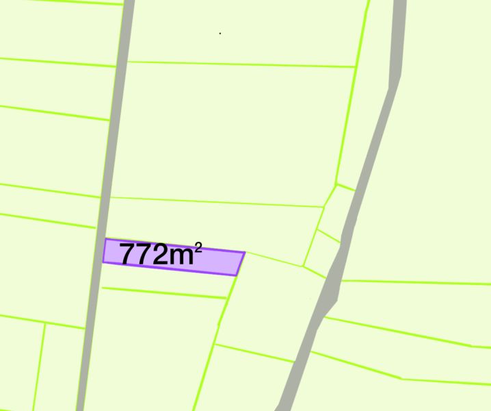 Map of a residential plot in Pravec with an area of 772 m².