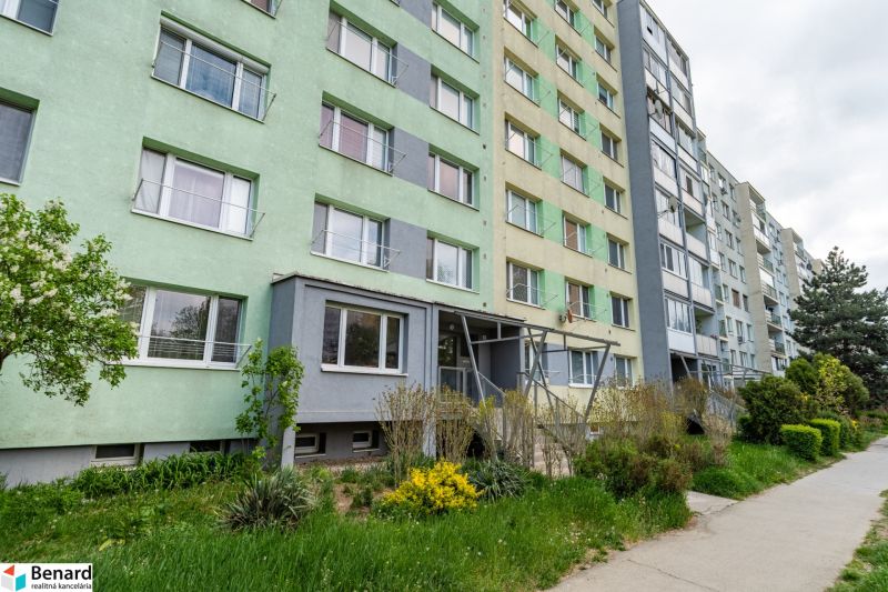 Apartment building on Galaktická Street in Košice, Nad jazerom district, surrounded by greenery.