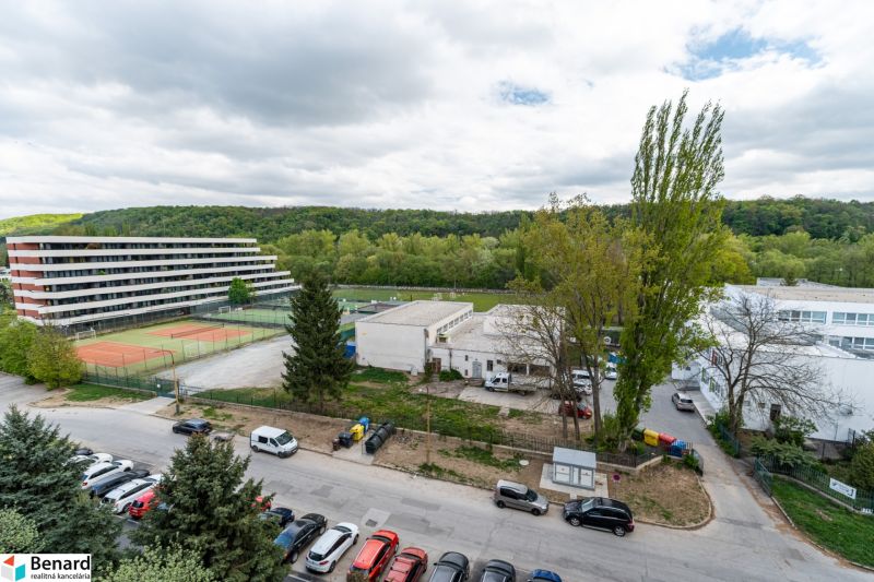 View from Galaktická Street in Košice, Nad jazerom district, towards the sports complex.