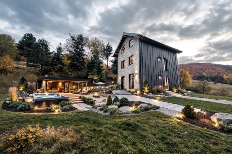 A recreational apartment in Mýto pod Ďumbierom with a swimming pool and a landscaped garden in a mountain environment.
