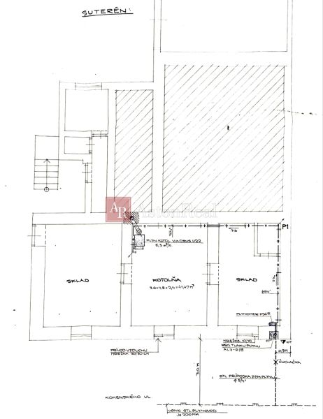 Basement floor plan of a family house on Komenského Street in Banská Bystrica.
