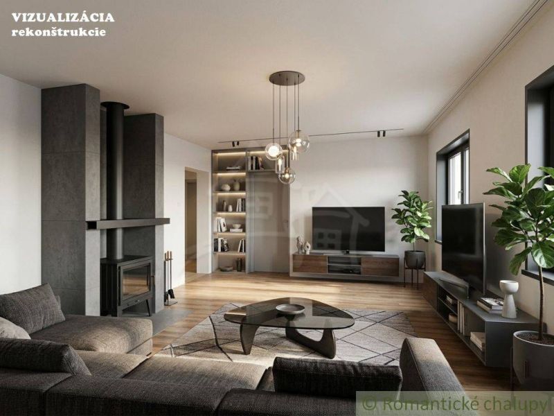 Living room with a fireplace in a family house, wooden decor flooring, sofa set.
