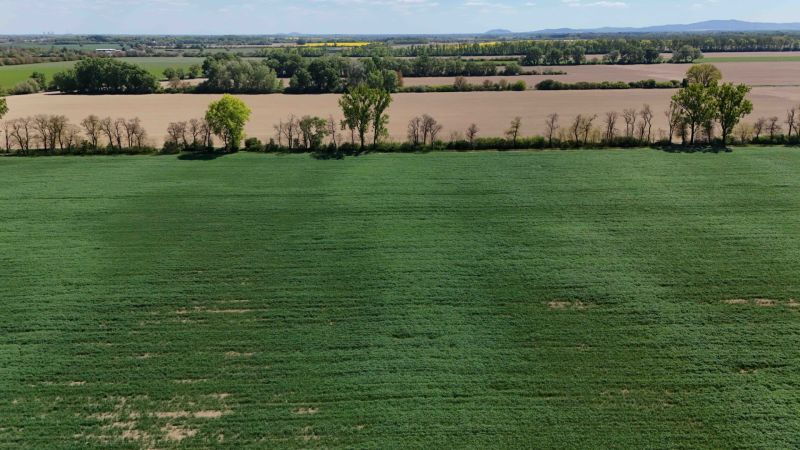 Recreational plots in Trhovištia with expansive green fields and rural landscape.