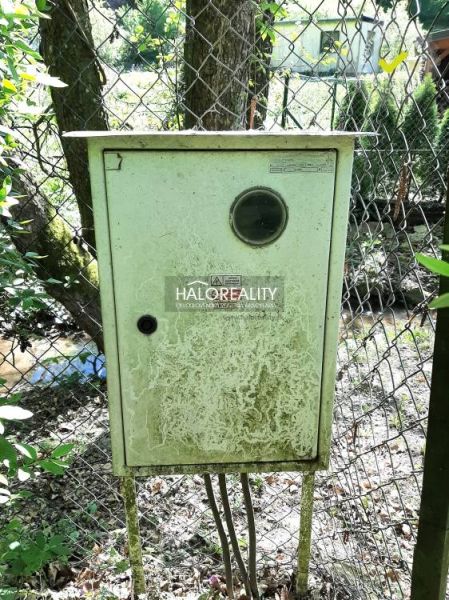 An electrical box in the garden in Hubina, overgrown with vegetation, overlooking the stream and the fence.