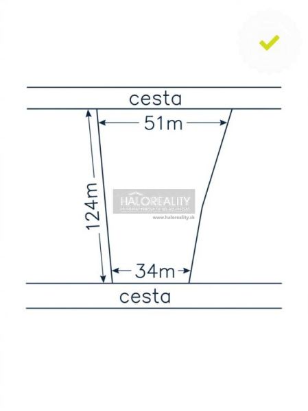 Plot of land - housing in Trenčianske Mitice shows dimensions of 51m x 124m x 34m.