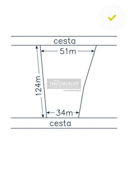 Plot of land - housing in Trenčianske Mitice shows dimensions of 51m x 124m x 34m.