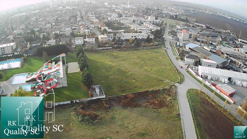 Aerial view of the water park near residential plots in Senec, Sunny Lakes North.