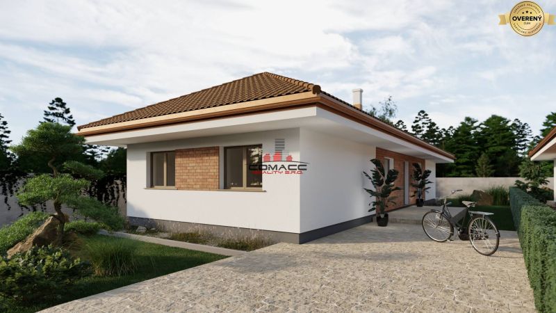 A family house in the village of Veselé with a landscaped garden and a bicycle on Veselé Street.