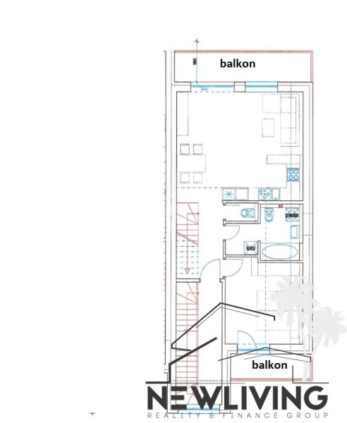 Floor plan of a 4-room apartment with a balcony, showing the layout of rooms and furnishings.