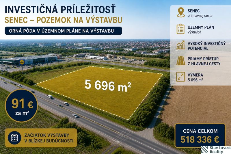 Land for residential use in Senec with an area of 5,696 m², suitable for construction.
