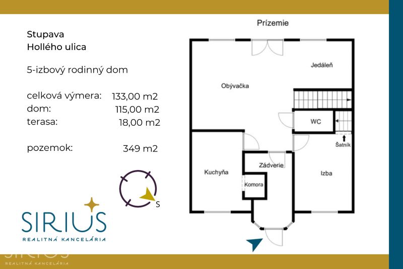 Floor plan of a 5-bedroom family house on Hollého Street in Stupava.