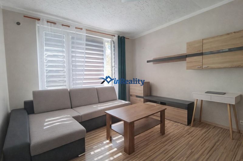 Living room with a sofa, wooden decor flooring, and furniture in a studio apartment.