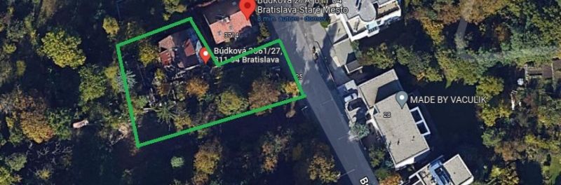 Aerial view of a family house on Búdková Street in Bratislava - Staré Mesto.