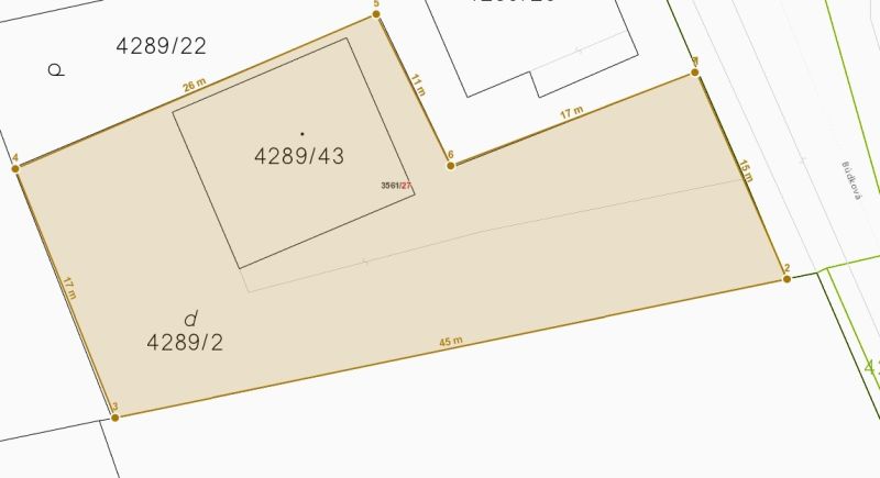 Parcel plans for the plots at Búdková in Bratislava - Staré Mesto with marked parcel numbers.