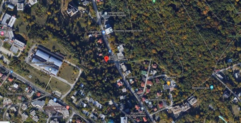 Aerial view of Búdková Street in Bratislava - Old Town with family houses.