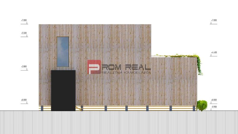 A wooden house on a plot in Borinka with a minimalist design, suitable for living.