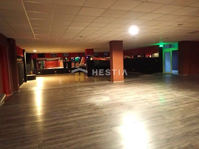 Spacious commercial premises with wooden flooring and ceiling lights for rent.