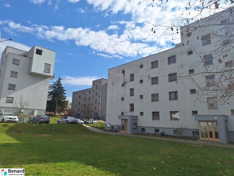 Two-room apartment buildings on Majakovského Street in Prešov with greenery in the courtyard.