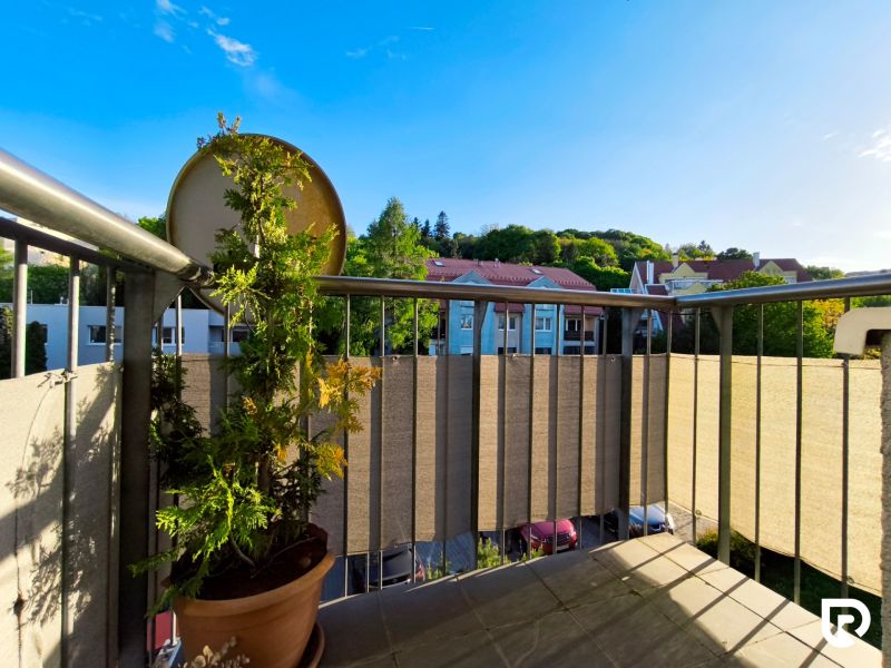 The balcony of a 2-room apartment on Koprivnicka Street in Bratislava - Dúbravka with a plant.