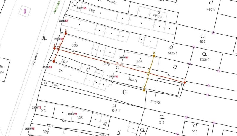 Cadastral map for Land - residential on Jadranská Street in Bratislava IV.